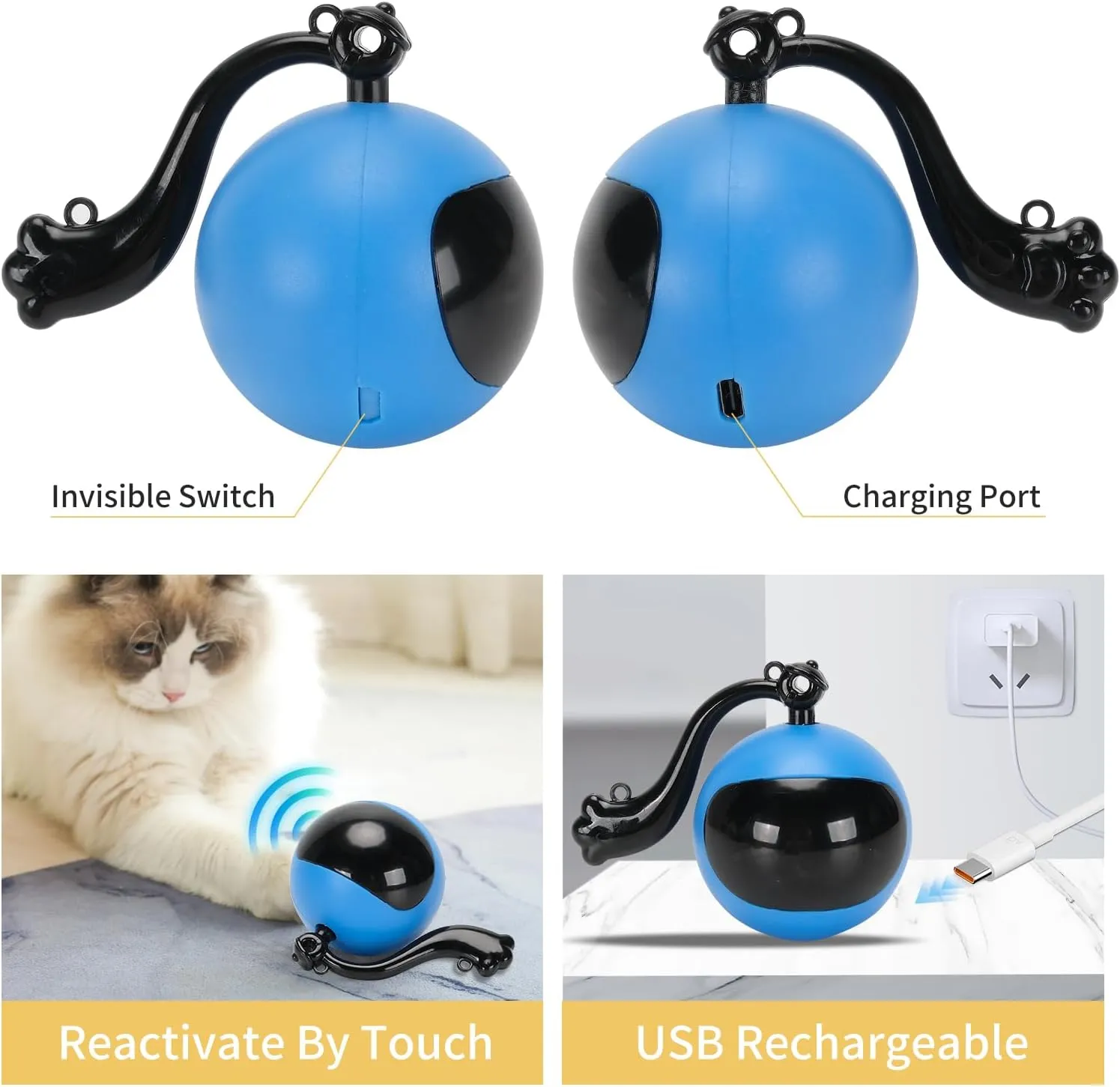 Interactive Cat Toys Ball Self Rolling in Pouch,Hunting Remote Control Simulated Chirping Bird Moving Cat Toy with Mat,Hide and Seek for Indoor Cats Mouse Chasing Games