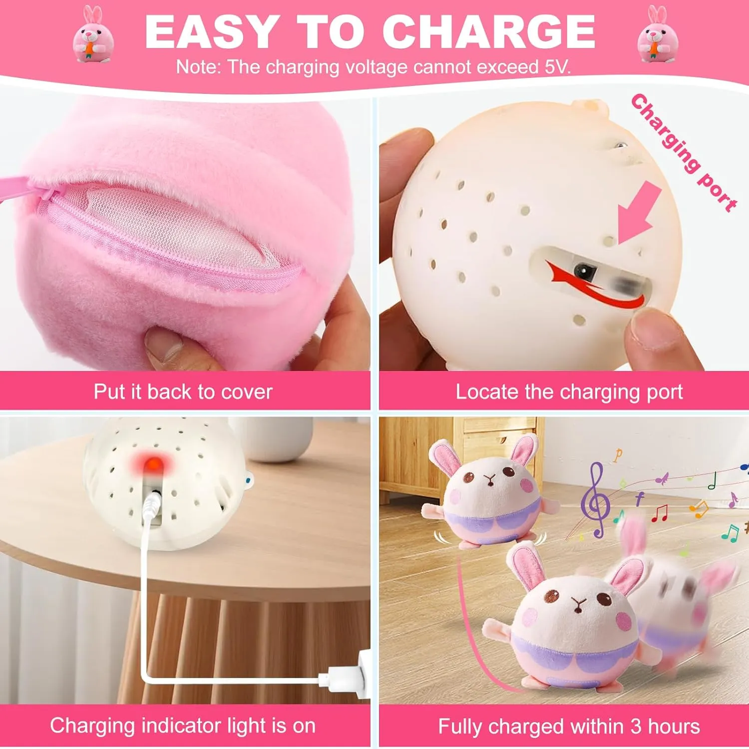 Interactive Dog Toys, Remote Control Dog Toy, Rechargeable Motion Activated Dog Toy, Moving Toys for Large Dogs, Talking Squeaky Music Active Moving Pet Plush Toy to Keep Them Busy (Purple Bunny)