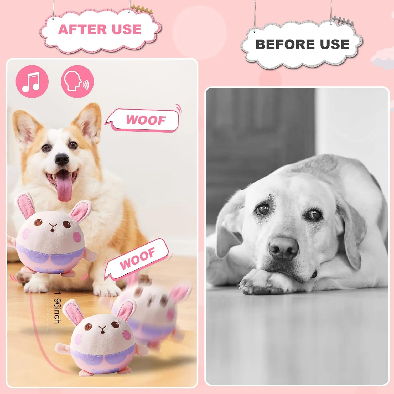 Interactive Dog Toys, Remote Control Dog Toy, Rechargeable Motion Activated Dog Toy, Moving Toys for Large Dogs, Talking Squeaky Music Active Moving Pet Plush Toy to Keep Them Busy (Purple Bunny)