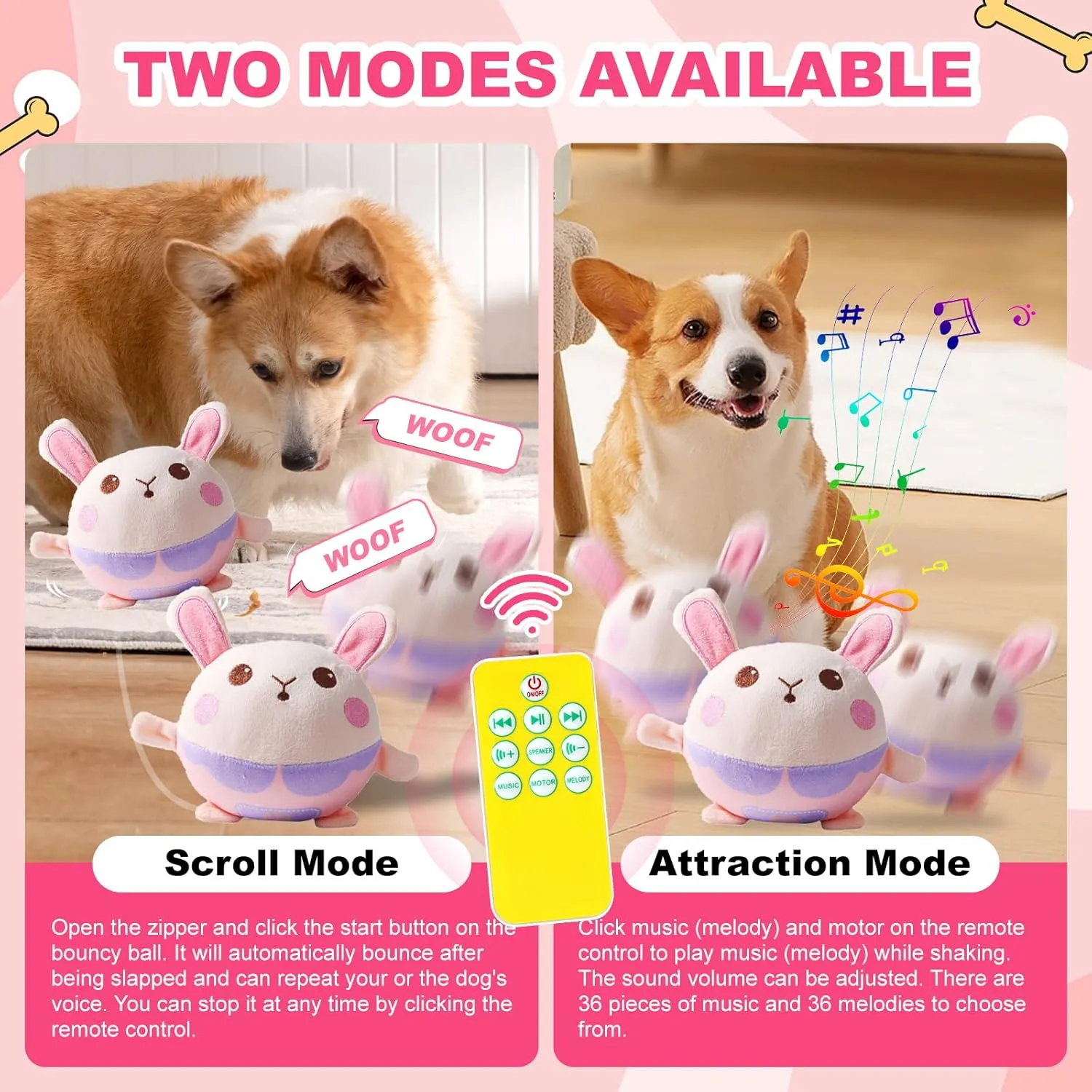Interactive Dog Toys, Remote Control Dog Toy, Rechargeable Motion Activated Dog Toy, Moving Toys for Large Dogs, Talking Squeaky Music Active Moving Pet Plush Toy to Keep Them Busy (Purple Bunny)
