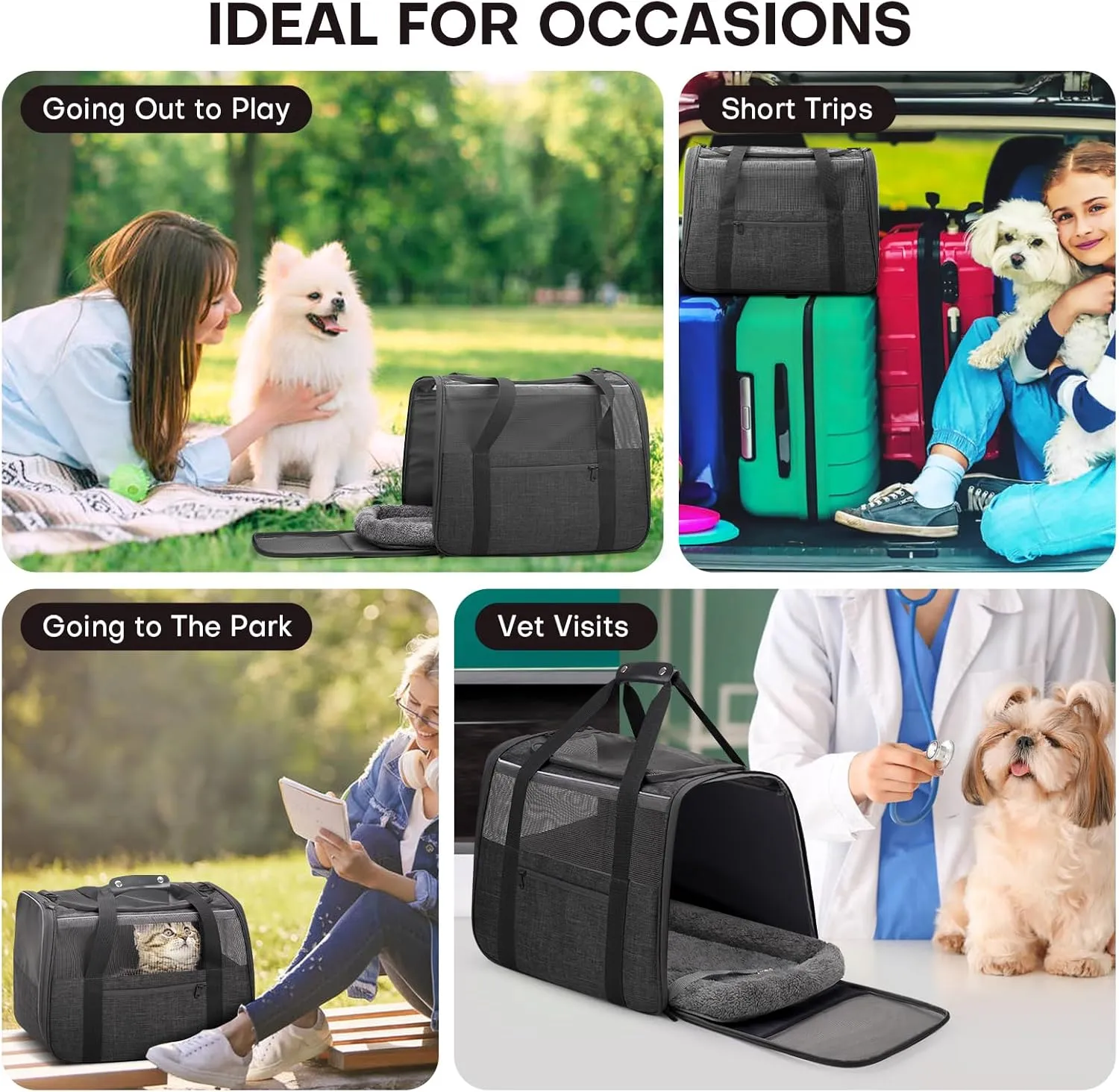 JUNGYOUN Premium Cat Carrier - Pet Carrier for Cat & Small Dogs up to 15lbs - Airline Approved Travel Dog Carrier with Anti-Escape Zippers, Collapsible Travel Bowl & Padded Strap,Dark Grey