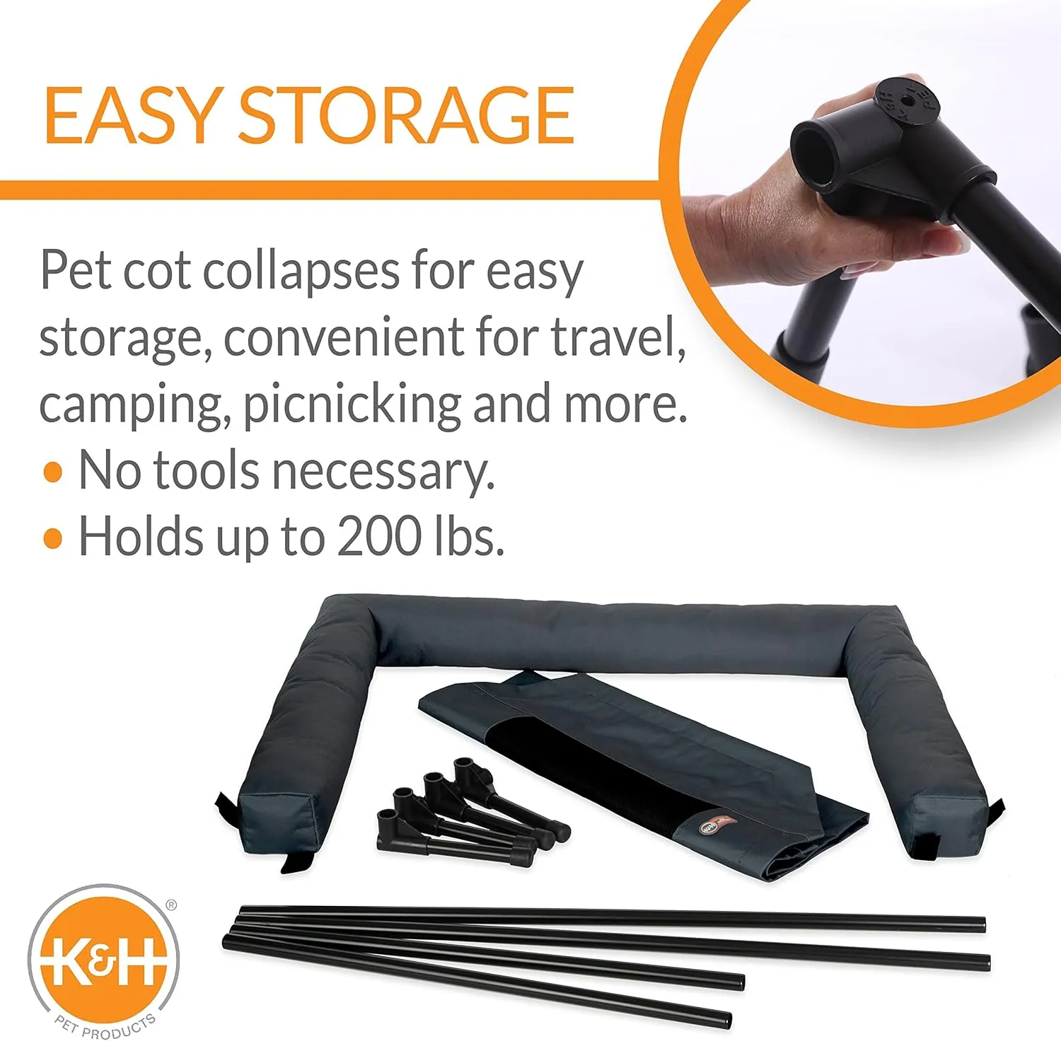 K&H Pet Products Bolster Dog Cot Cooling Indoor/Outdoor Elevated Dog Bed Hammock with Removable Bolsters, Washable Mesh Cover, Raised Camping Dog Bed for Small Dogs or Cats - Charcoal Small 17" X 22"
