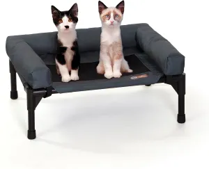 K&H Pet Products Bolster Dog Cot Cooling Indoor/Outdoor Elevated Dog Bed Hammock with Removable Bolsters, Washable Mesh Cover, Raised Camping Dog Bed for Small Dogs or Cats - Charcoal Small 17" X 22"