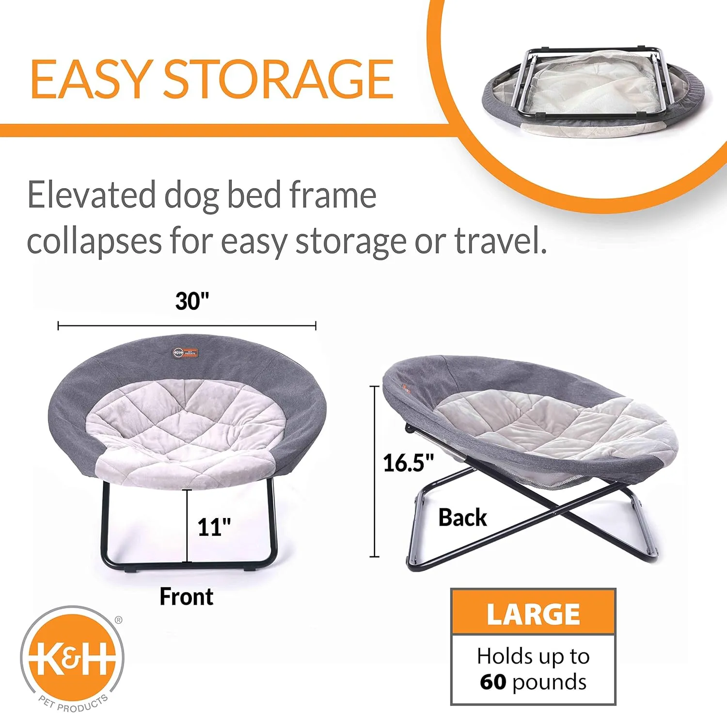 K&H Pet Products Elevated Cozy Cot Classy Gray Large 30 Inches