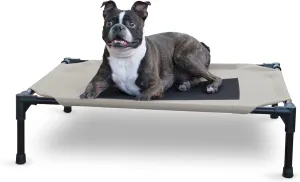 K&H Pet Products Outdoor Elevated Dog Cot, Breathable Cooling Elevated Cot Hammock Pet Bed for Medium Dogs, Washable Mesh Cover, Raised Metal Frame, Collapsible, Portable - Medium 32 X 25in Taupe