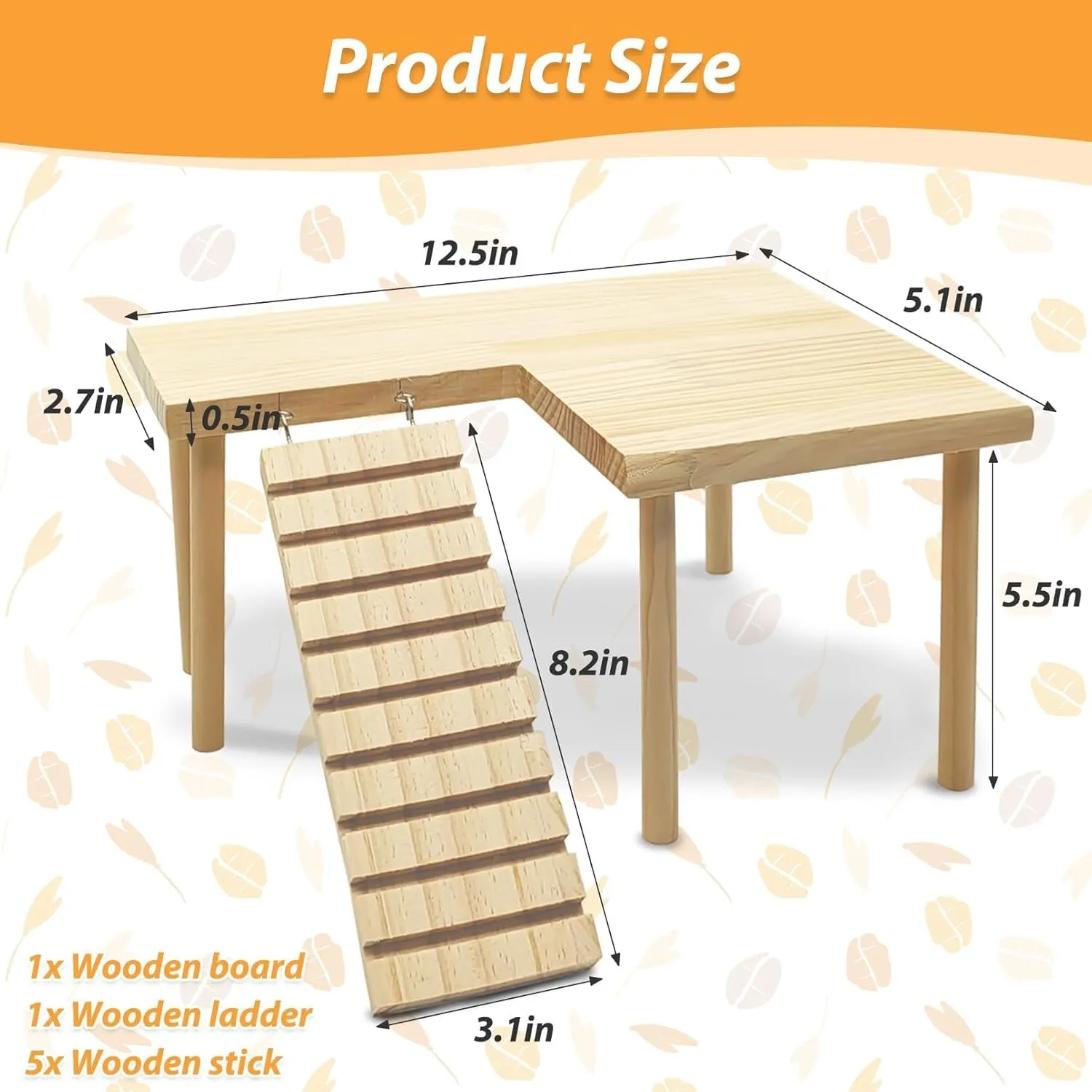 kathson Hamster Wooden Platform with Ladder Natural Small Animal Standing Platform Guinea Pig Cage Landscaping for Small Animals Syrian Rat Golden Bear Chinchilla
