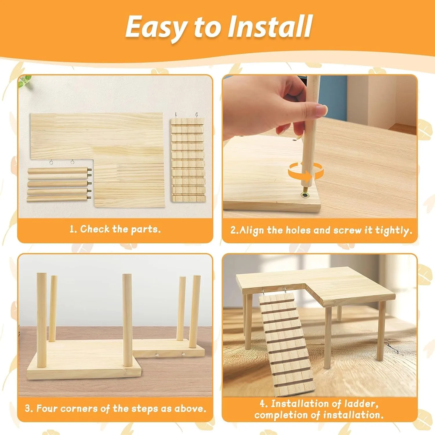 kathson Hamster Wooden Platform with Ladder Natural Small Animal Standing Platform Guinea Pig Cage Landscaping for Small Animals Syrian Rat Golden Bear Chinchilla