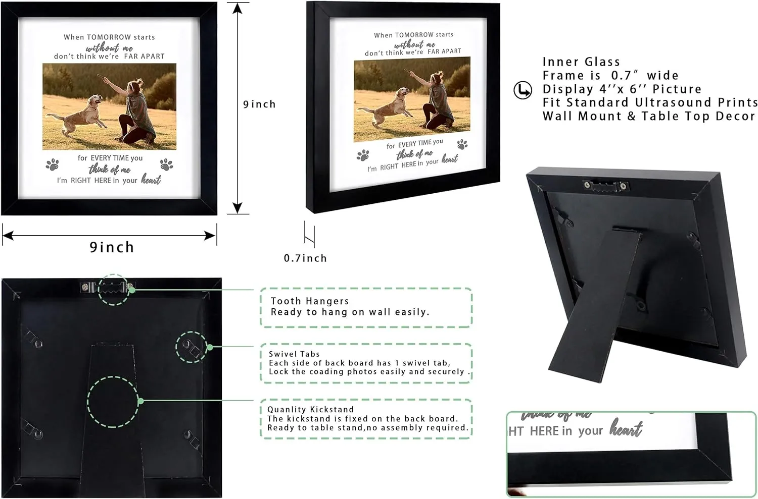 KCRasan Memorial Picture Frame for Pet Loss Gift - Remembrance Frame for Dog or Cat with Sympathy Tribute Keepsake(9x9 frame)