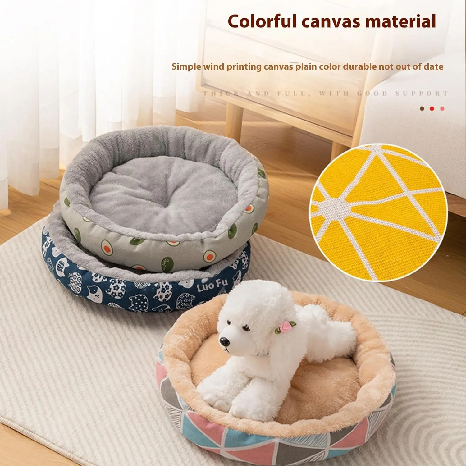 Kitten Bed PP Cotton Pet Round Lamb Velvet Bed Keep Warm Comfortable ,Round Donut Cat and Dog Plush Cushion Bed Washable Small Pet Bed,Self-Warming Anti Anxiety Round Fluffy Plush Cat Beds.,M,Blue