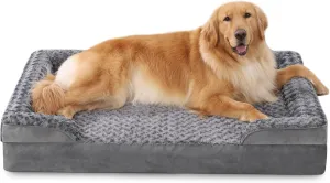 KSIIA Orthopedic Dog Bed - Large XL Dog Couch, Waterproof & Washable, Egg Foam with Removable Bolster & Non-Skid Bottom - 44x32x7 Inch, Grey