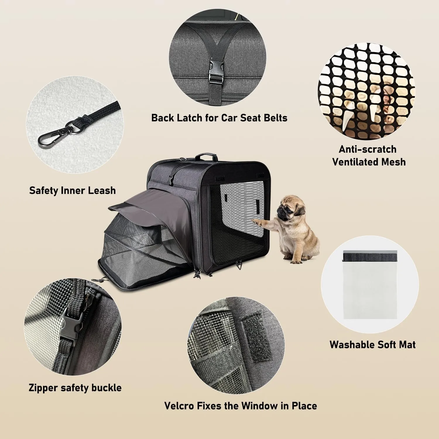 Large Cat Carrier,Cat Travel Carrier with Litter Box,Double Cat Carrier for 2 Cats and Medium Dog,Portable 2-in-1 Dog Compartment Travel Crate House with Foldable Bowl/Mats/Tent Stakes