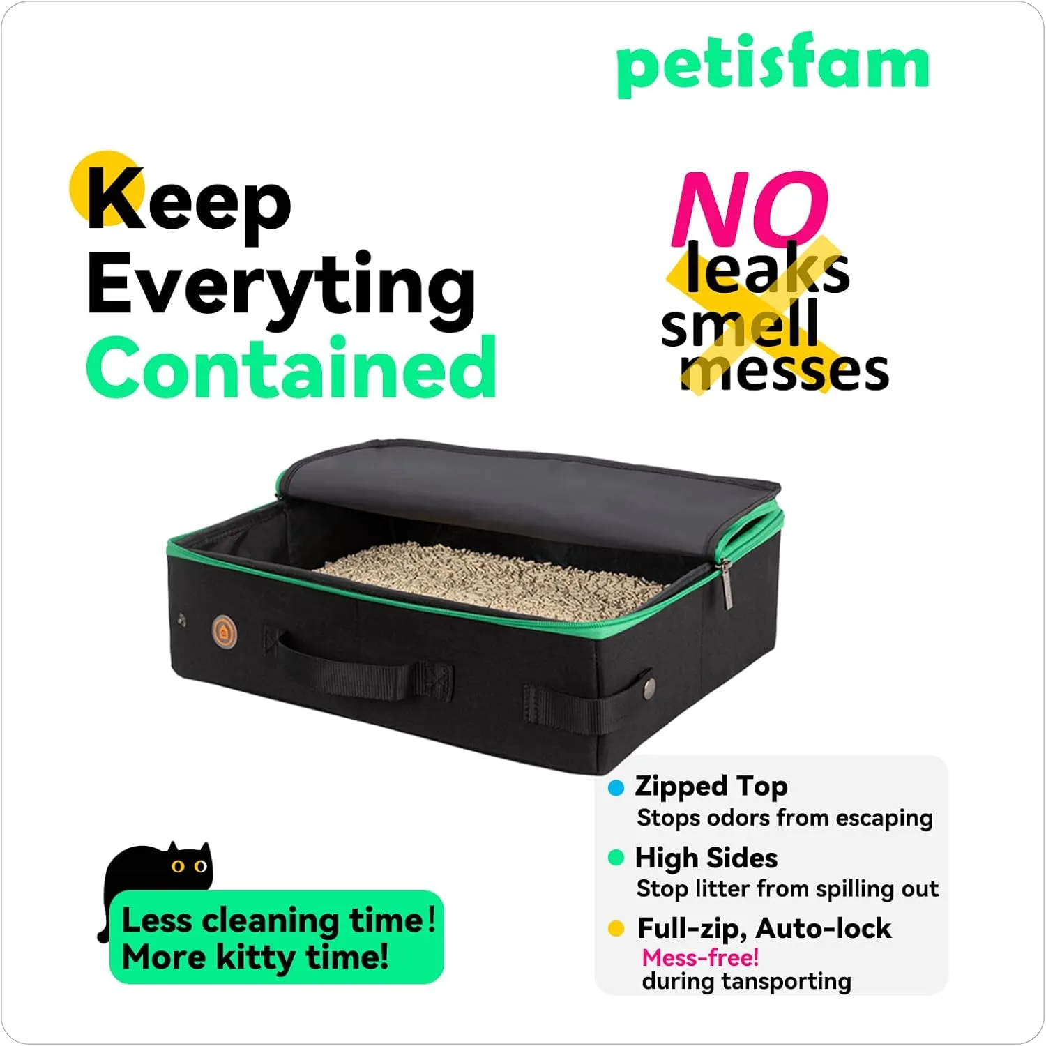 Large Portable Litter Box for Easy Travel with Large or Multiple Cats. Lightweight, Sturdy, Leak-Proof, Collapsible, Easy to Carry