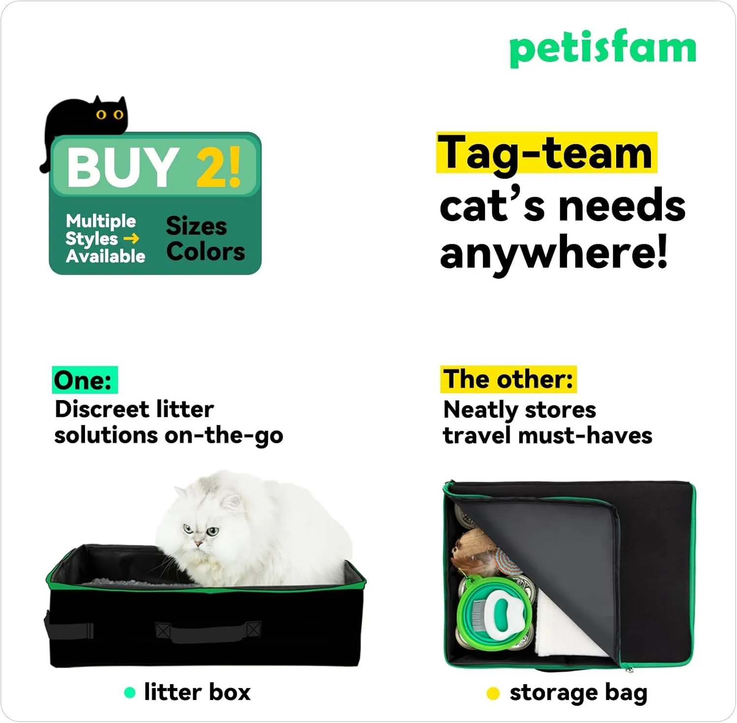 Large Portable Litter Box for Easy Travel with Large or Multiple Cats. Lightweight, Sturdy, Leak-Proof, Collapsible, Easy to Carry
