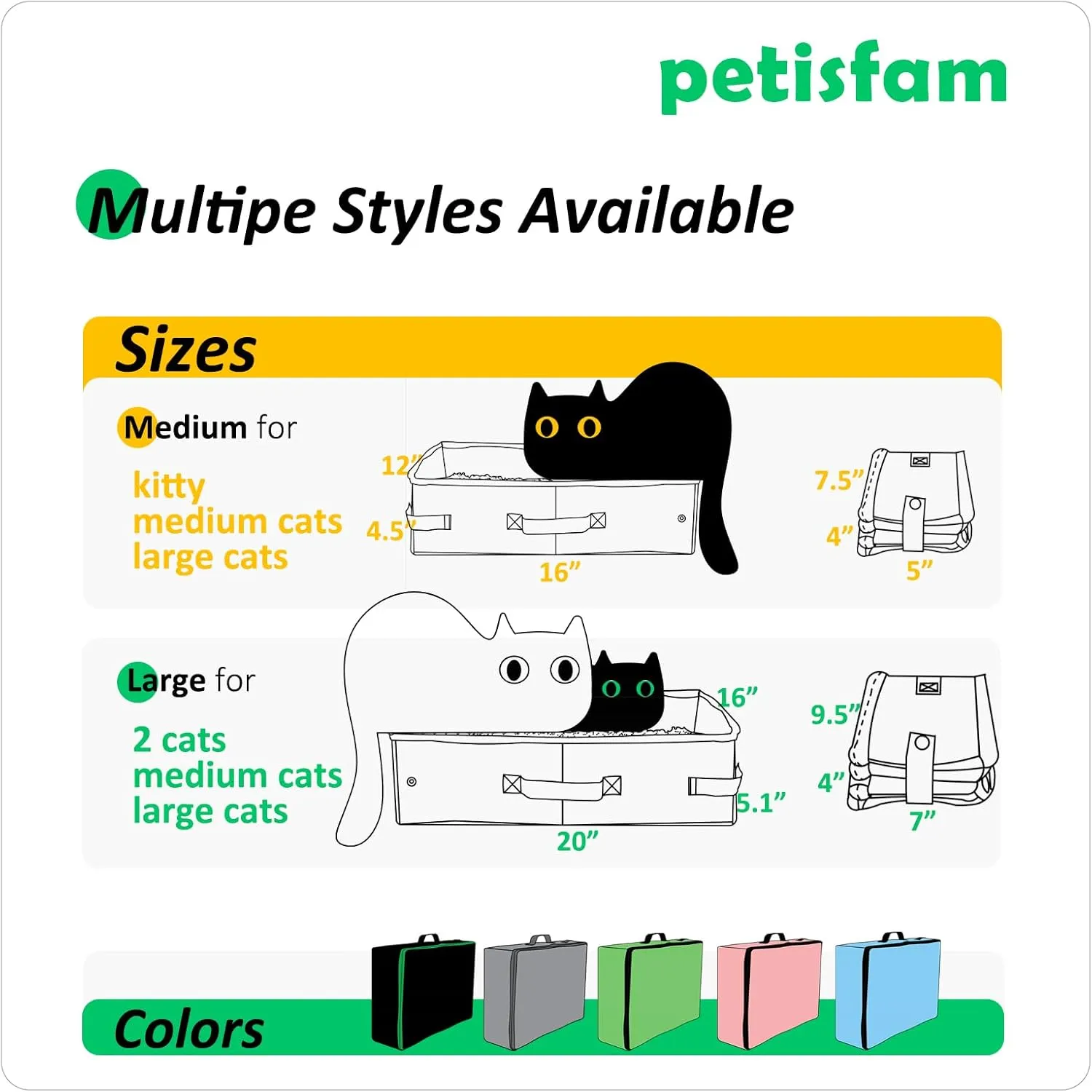 Large Portable Litter Box for Easy Travel with Large or Multiple Cats. Lightweight, Sturdy, Leak-Proof, Collapsible, Easy to Carry