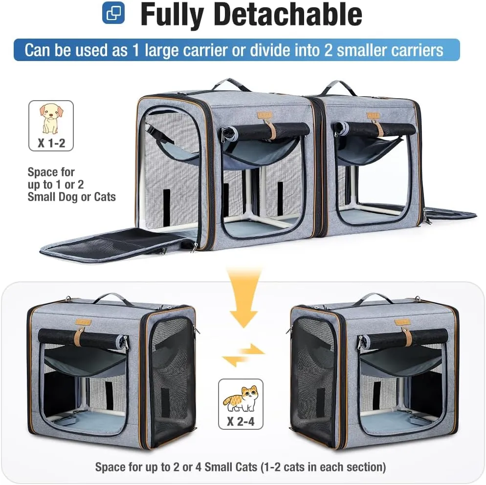 Lekereise 2-in-1 Cat Travel Carrier with Litter Box, (17.7" x2) x16.5"x13" Large Cat Carrier with Zipper Locks for Moving Across The Country - Grey