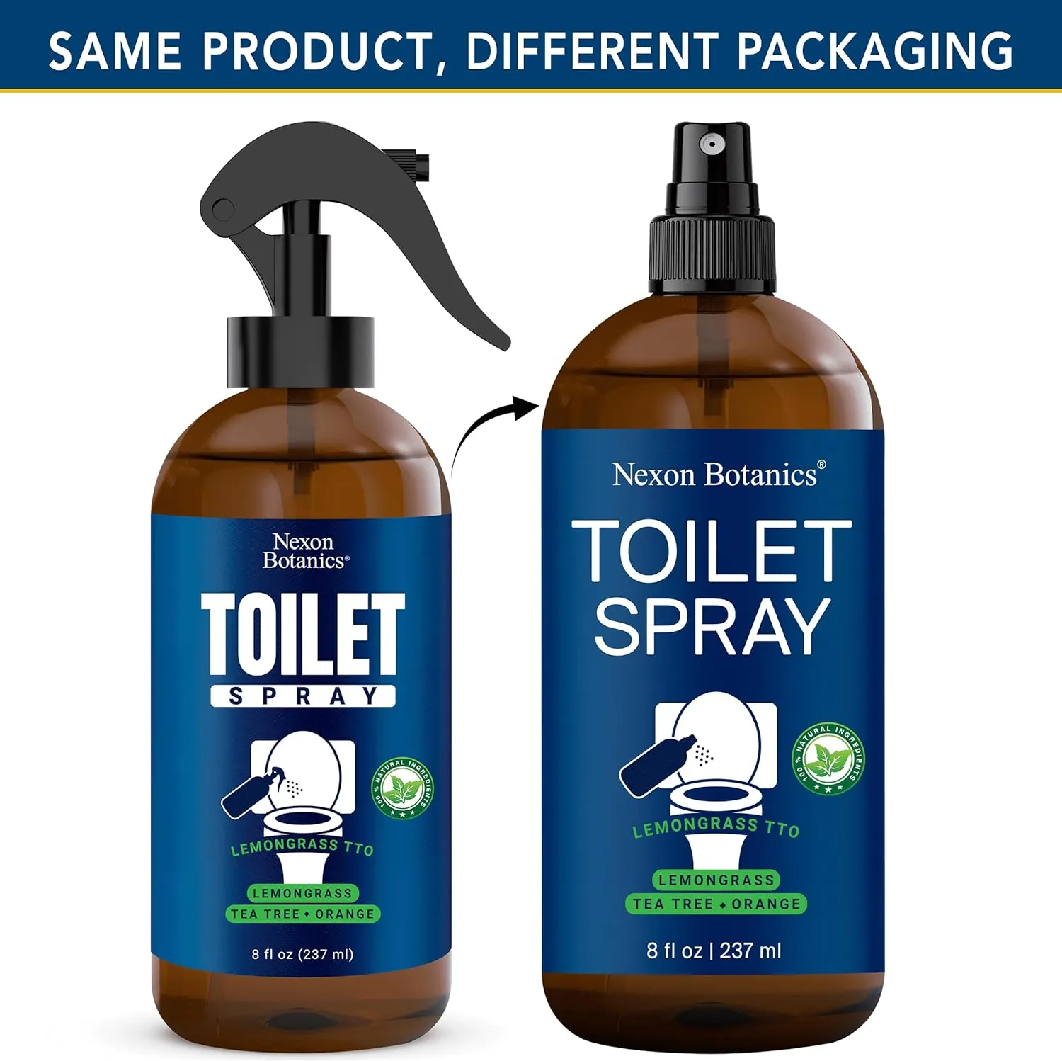 Lemongrass Tea Tree Toilet Spray 8 fl oz - Bathroom Odor Eliminator and Air Freshener Spray with Lemongrass, Tea Tree, and Orange - Travel Size - Nexon Botanics