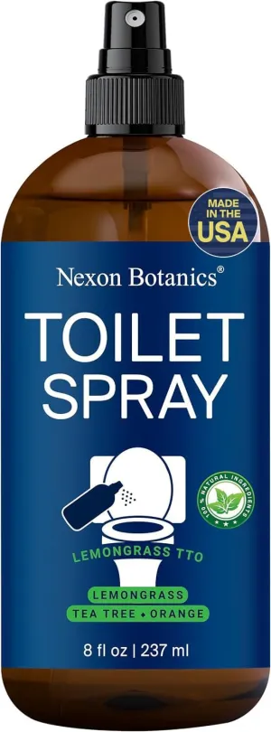 Lemongrass Tea Tree Toilet Spray 8 fl oz - Bathroom Odor Eliminator and Air Freshener Spray with Lemongrass, Tea Tree, and Orange - Travel Size - Nexon Botanics