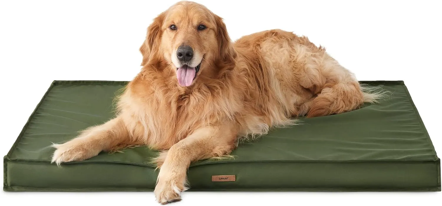 Lesure Outdoor Waterproof Dog Beds Large Sized Dog, Orthopedic Egg Crate Foam Pet Bed with Oxford Fabric Surface and Removable Washable Cover, Pet Mat 36''x27'', Green