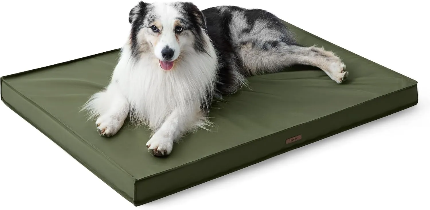 Lesure Outdoor Waterproof Dog Beds Large Sized Dog, Orthopedic Egg Crate Foam Pet Bed with Oxford Fabric Surface and Removable Washable Cover, Pet Mat 36''x27'', Green