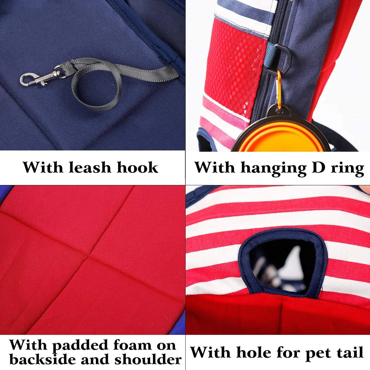 Lifeunion Legs Out Dog Carrier Backpack Hands-Free Adjustable Pet Travel Carrier for Small Medium Dogs Cats Motorcycle Hiking Walking (Red and Blue Stripes)