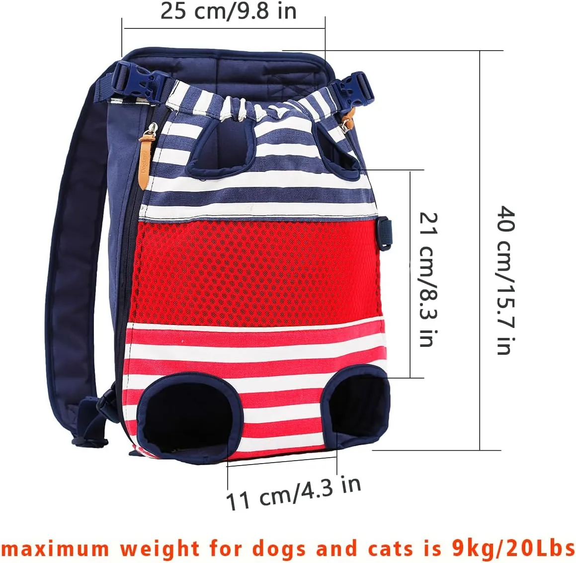 Lifeunion Legs Out Dog Carrier Backpack Hands-Free Adjustable Pet Travel Carrier for Small Medium Dogs Cats Motorcycle Hiking Walking (Red and Blue Stripes)