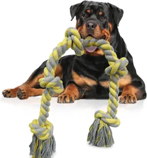 Lmlpt Dog Rope Toy for Large Aggressive Chewers, Heavy Duty Rope Chew Toy Indestructible Tough Tug of War Yellow Pet Toys,3 Feet 5 Knots Interactive Cotton Ropes Toys for Large Breeds Teeth Cleaning