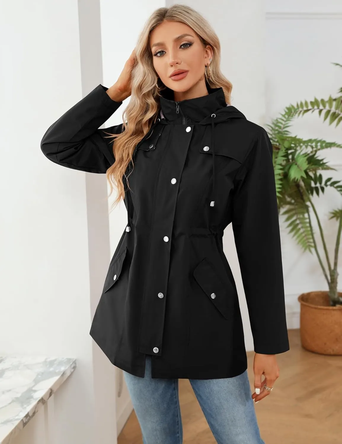 LOMON Women Waterproof Outdoor Hiking Raincoat Women Lined Rain Jacket Lightweight Hooded Jackets Trench Coats