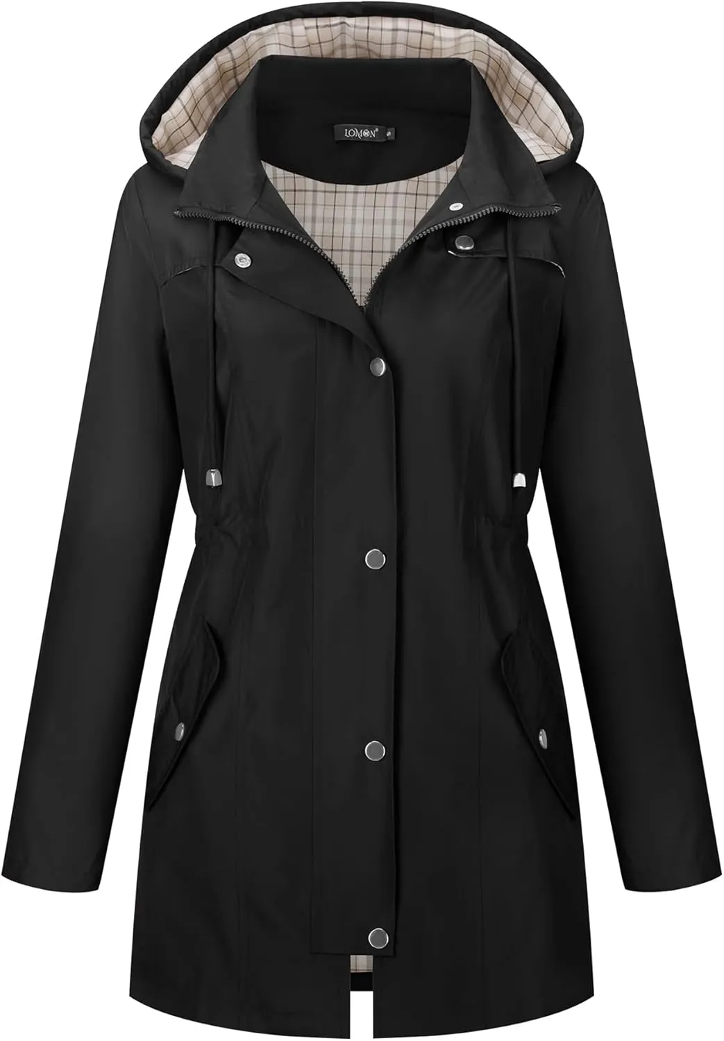LOMON Women Waterproof Outdoor Hiking Raincoat Women Lined Rain Jacket Lightweight Hooded Jackets Trench Coats