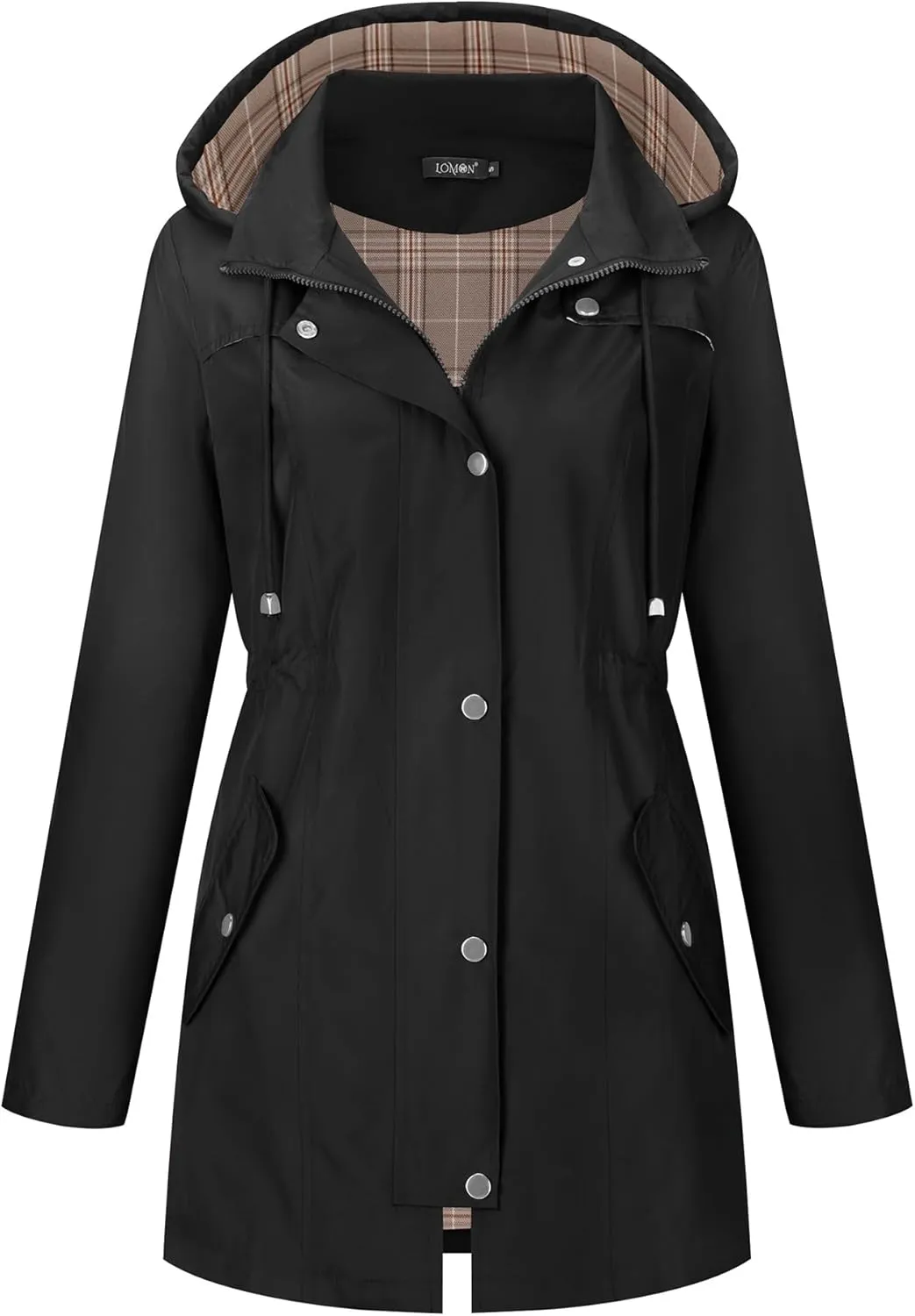 LOMON Women Waterproof Outdoor Hiking Raincoat Women Lined Rain Jacket Lightweight Hooded Jackets Trench Coats
