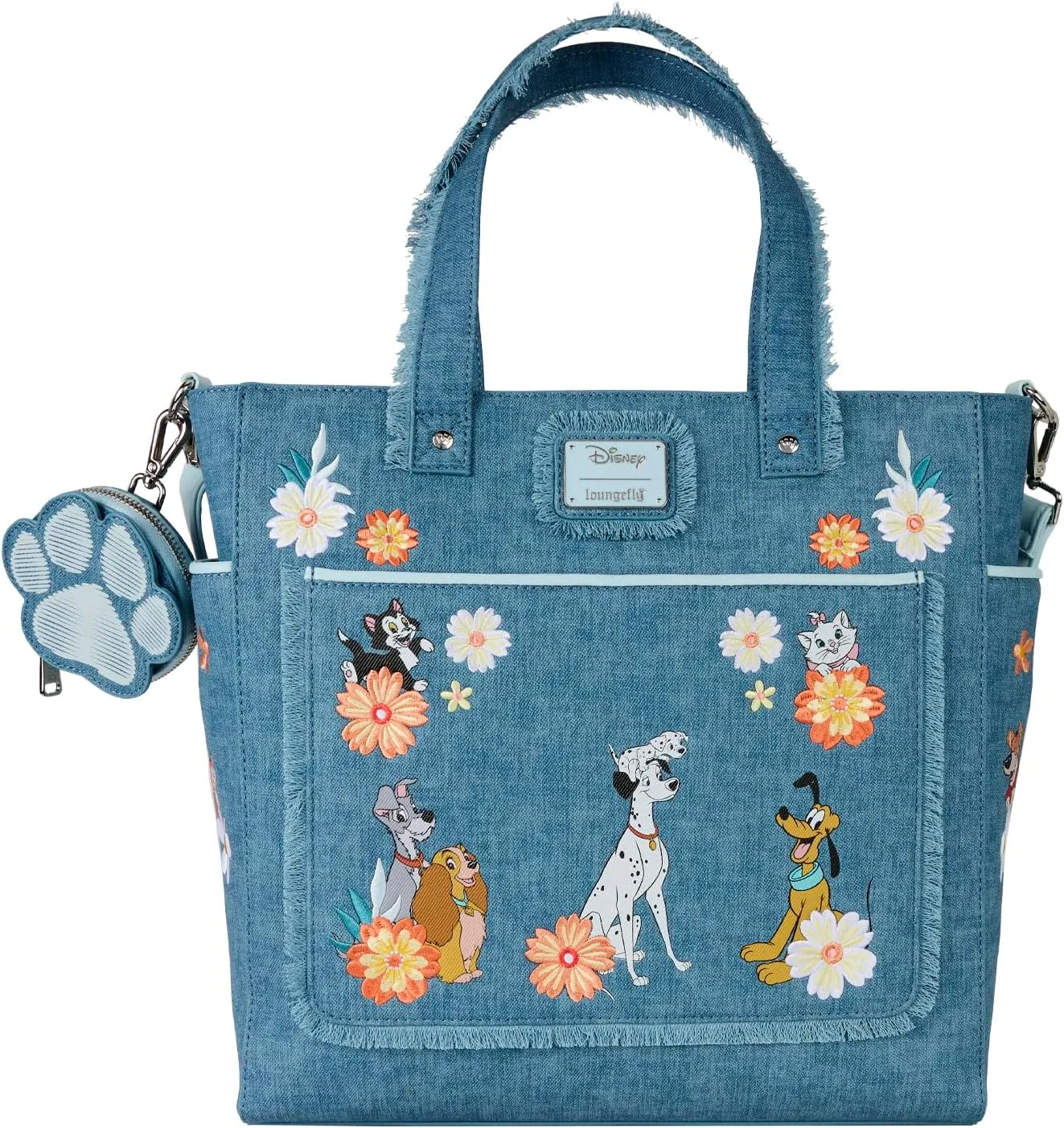 Loungefly Disney Dogs & Cats Faux Denim Convertible Tote Bag with Coin Bag