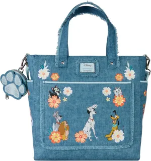 Loungefly Disney Dogs & Cats Faux Denim Convertible Tote Bag with Coin Bag