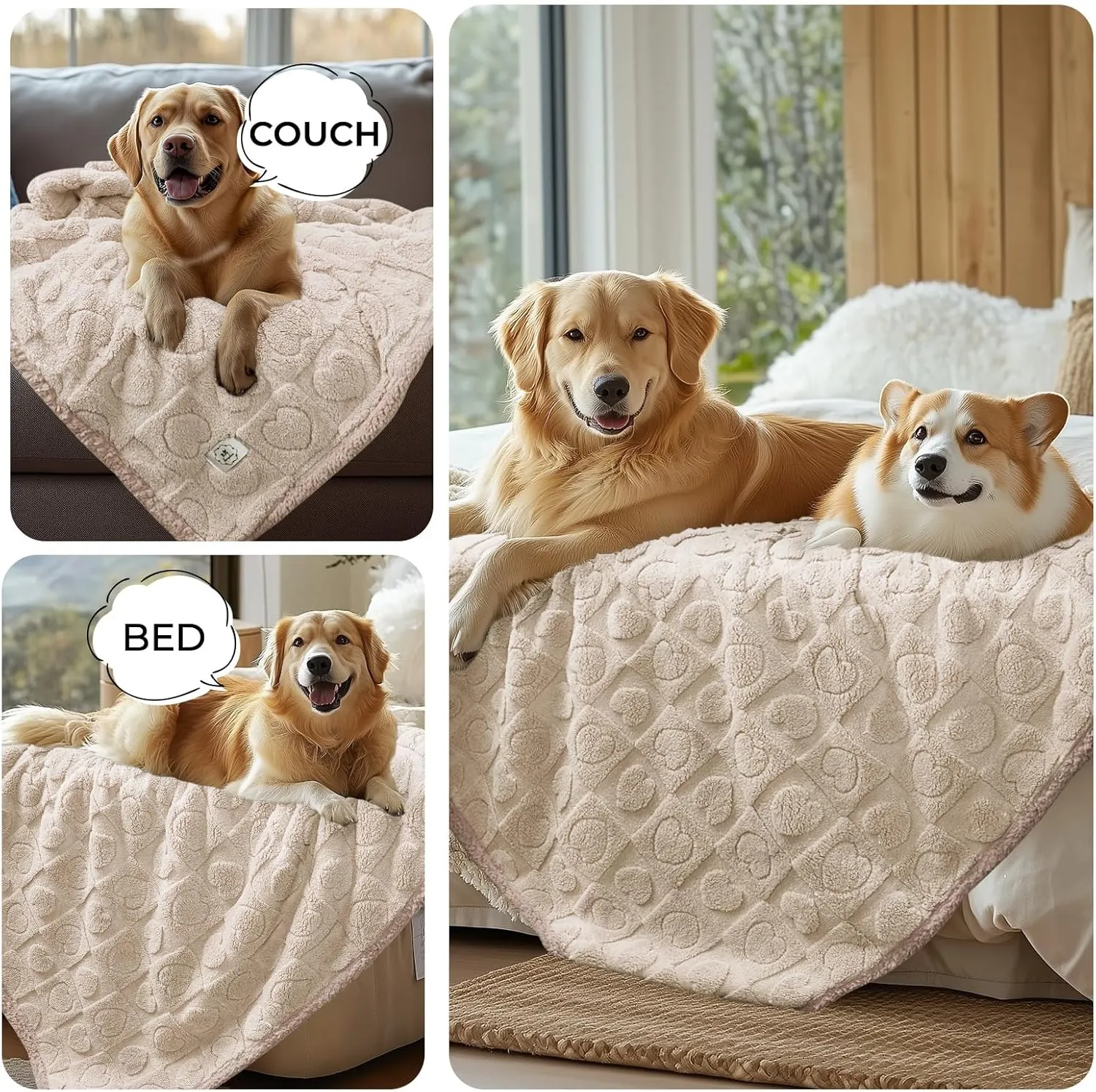 Luciphia Waterproof Blanket for Large Dogs Washable Pet Bed Cover Soft Fluffy Puppy Couch Protector with Premium Fleece Cozy Calming Cat Blankets for Indoor Cats Beige 85x57 inch