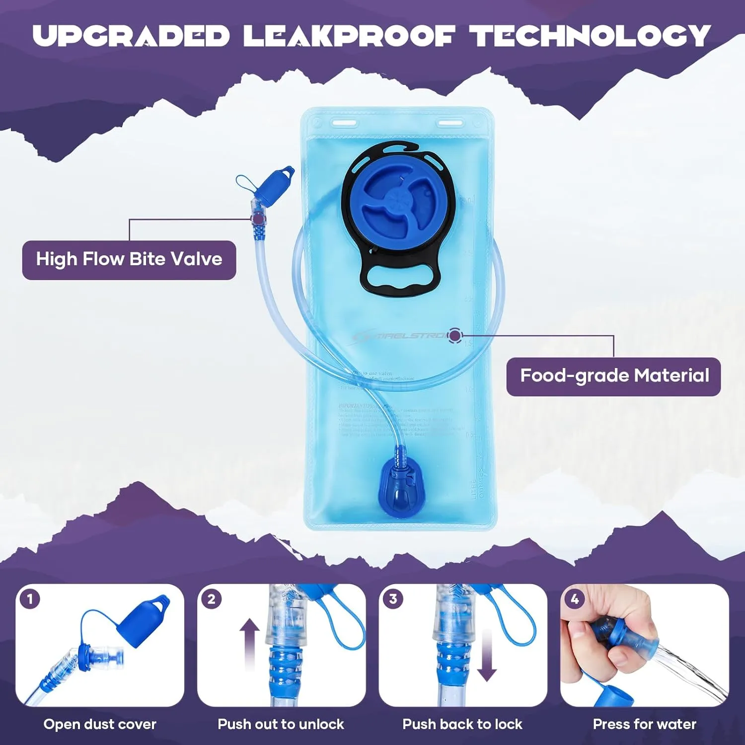 Maelstrom Hydration Backpack, Hiking Backpack with 2L/3L Water Bladder, High Flow Bite Valve Water Backpack Lightweight