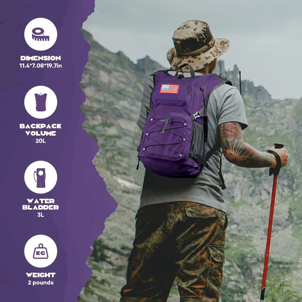 Maelstrom Hydration Backpack, Hiking Backpack with 2L/3L Water Bladder, High Flow Bite Valve Water Backpack Lightweight