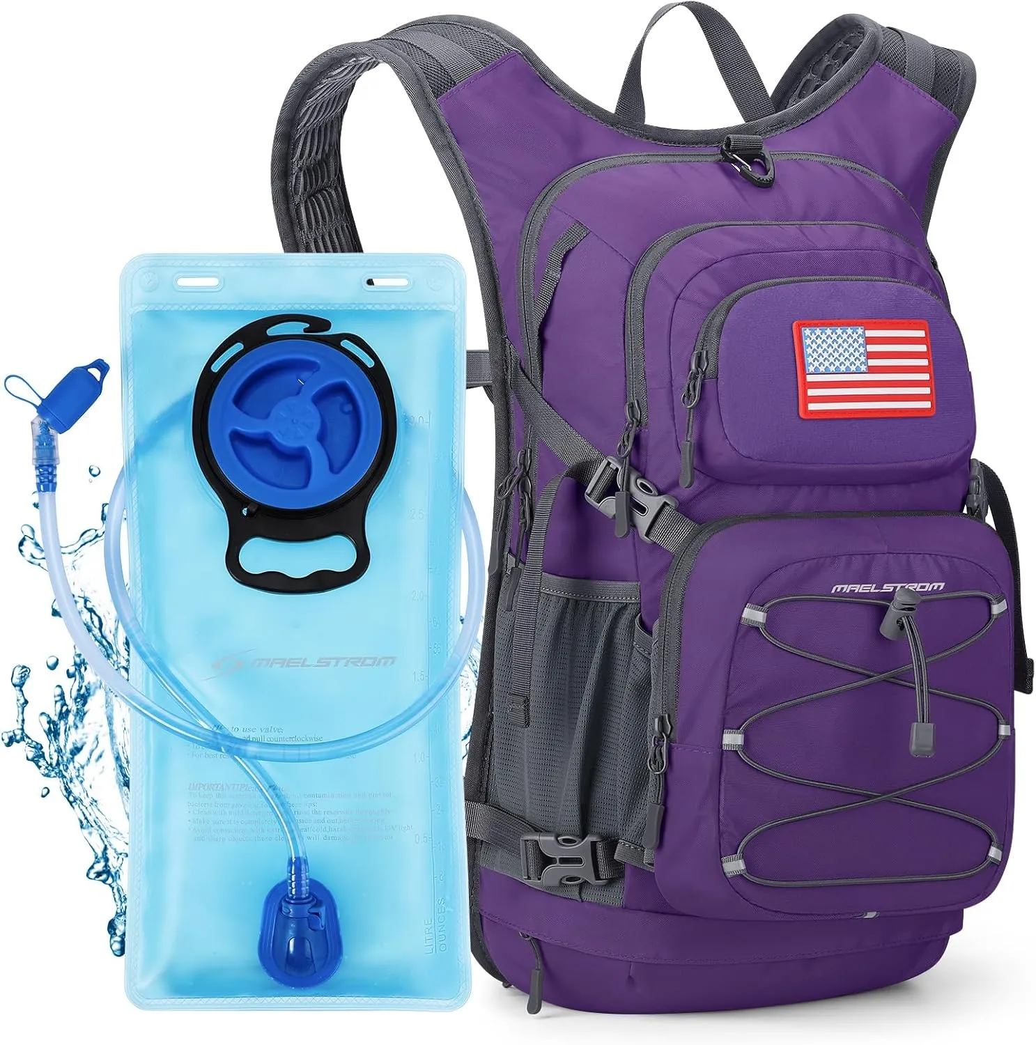 Maelstrom Hydration Backpack, Hiking Backpack with 2L/3L Water Bladder, High Flow Bite Valve Water Backpack Lightweight