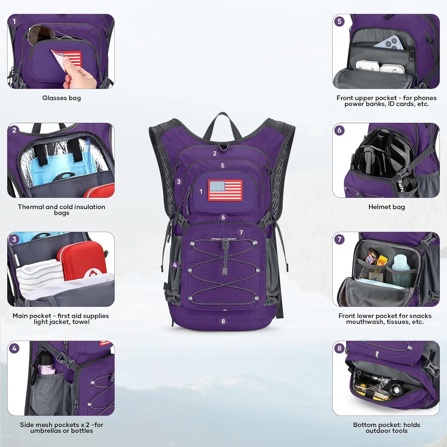Maelstrom Hydration Backpack, Hiking Backpack with 2L/3L Water Bladder, High Flow Bite Valve Water Backpack Lightweight