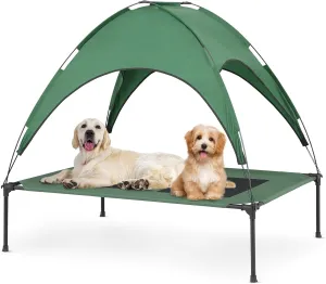 Magshion Outdoor Elevated Dog Bed for Extra Large Dogs and Cats, Cooling Raised Pet Cot with Removable Canopy & Non-Slip Feet, Breathable Mesh Fabric for Summer Outside Trampoline Training Use, Green