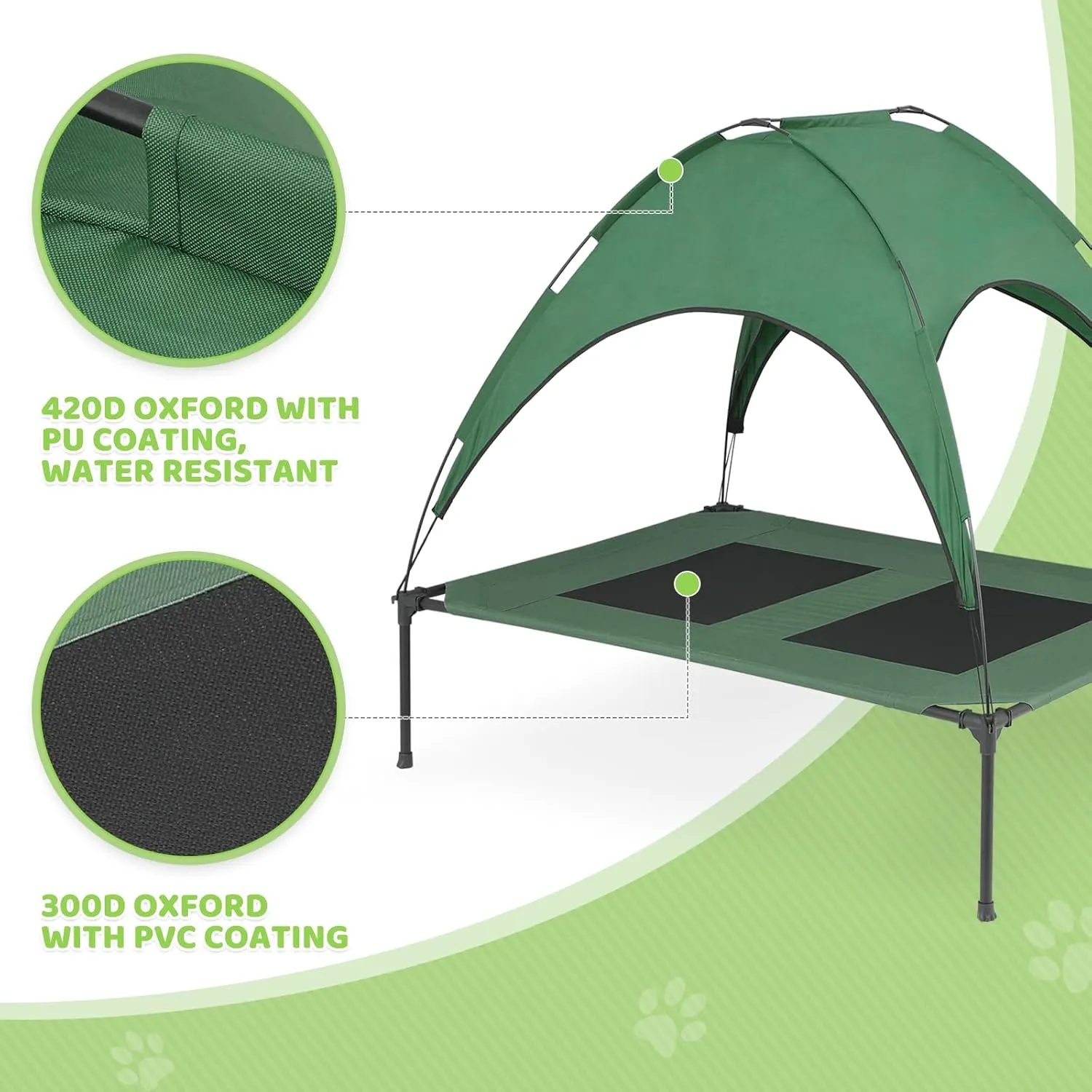 Magshion Outdoor Elevated Dog Bed for Extra Large Dogs and Cats, Cooling Raised Pet Cot with Removable Canopy & Non-Slip Feet, Breathable Mesh Fabric for Summer Outside Trampoline Training Use, Green