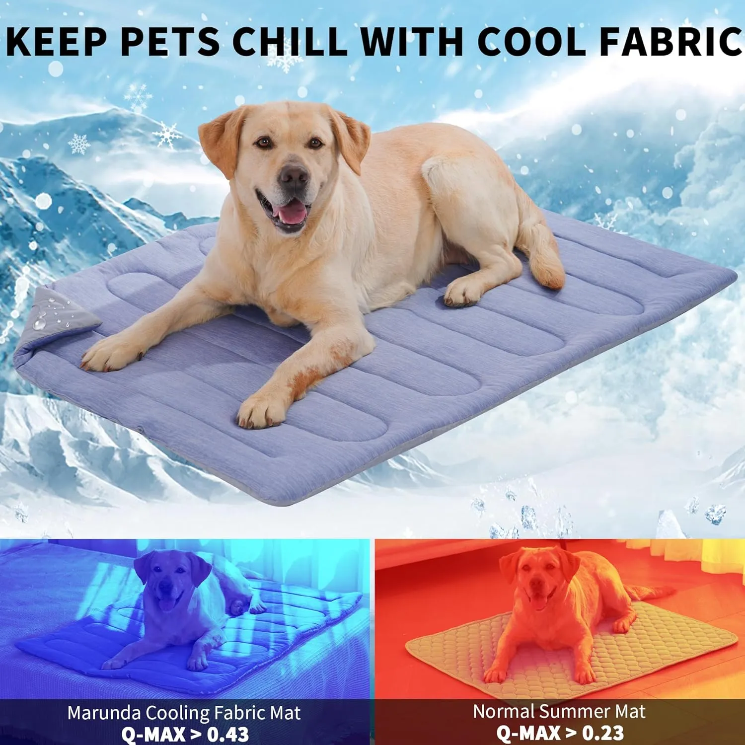MARUNDA Dog Cooling Mat, 36" x 24" Thicken Waterproof Cooling Mat for Extra Large Dog, Q-MAX>0.5 Ice Cool Fabric-Cool on ContactEasy Washable Pet Pad in Summer (36" x 24" (L-Crate), Blue)