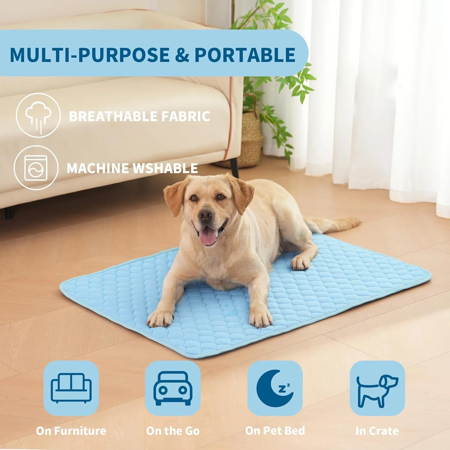MARUNDA Dog Cooling Mat, Breathable Washable Cooling Pad for Dog, Portable Pet Cool Mat for Outdoor, Provide Comfortable in Summer. (Blue, 28 * 20 Inch)