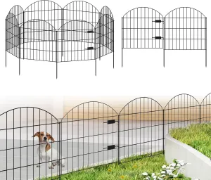 Metal Garden Fence with Gate 28in (H) x 18.7ft (L), 1 Gate   7 Panels Dog Fence Border Fence Animal Barrier, No Dig Garden Fencing for Yard Flower Bed Lawn Patio Outdoor, ECG2829 Black