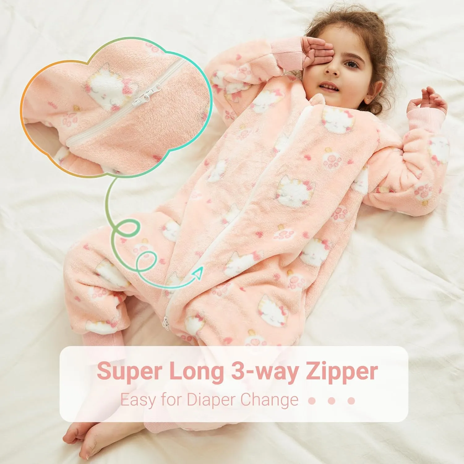 MICHLEY Flannel Baby Sleeping Bag Unisex Pajamas, Long Sleeve Zipper Wearable Sleeping Sack for Autumn Winter Boys Girls