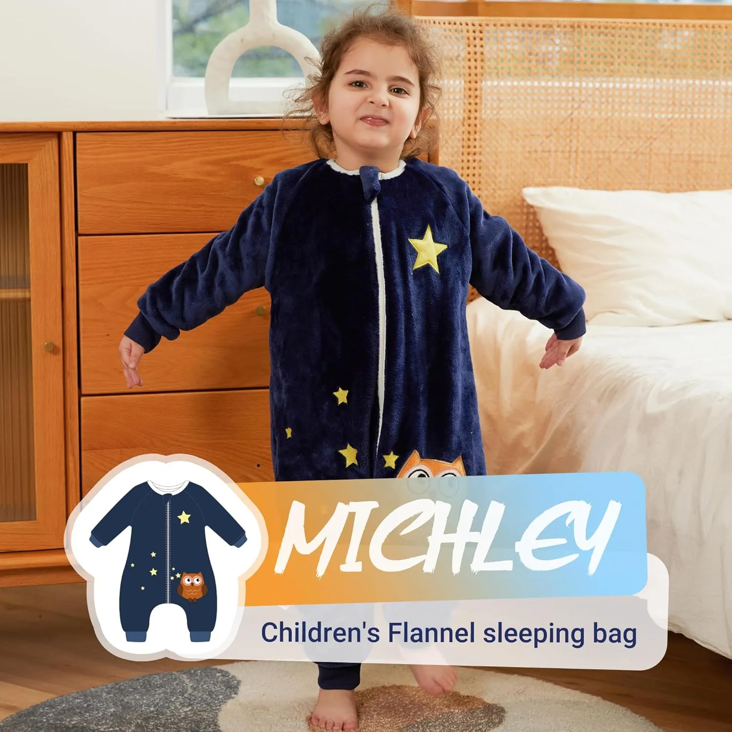 MICHLEY Flannel Baby Sleeping Bag Unisex Pajamas, Long Sleeve Zipper Wearable Sleeping Sack for Autumn Winter Boys Girls