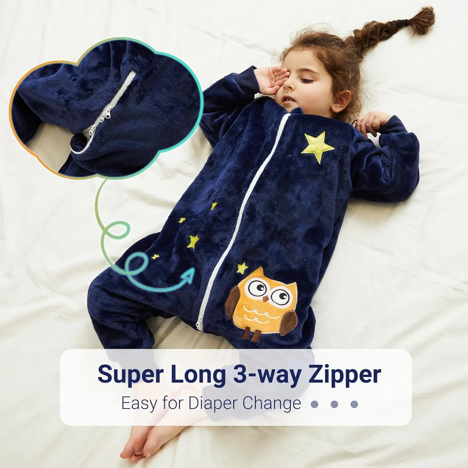 MICHLEY Flannel Baby Sleeping Bag Unisex Pajamas, Long Sleeve Zipper Wearable Sleeping Sack for Autumn Winter Boys Girls