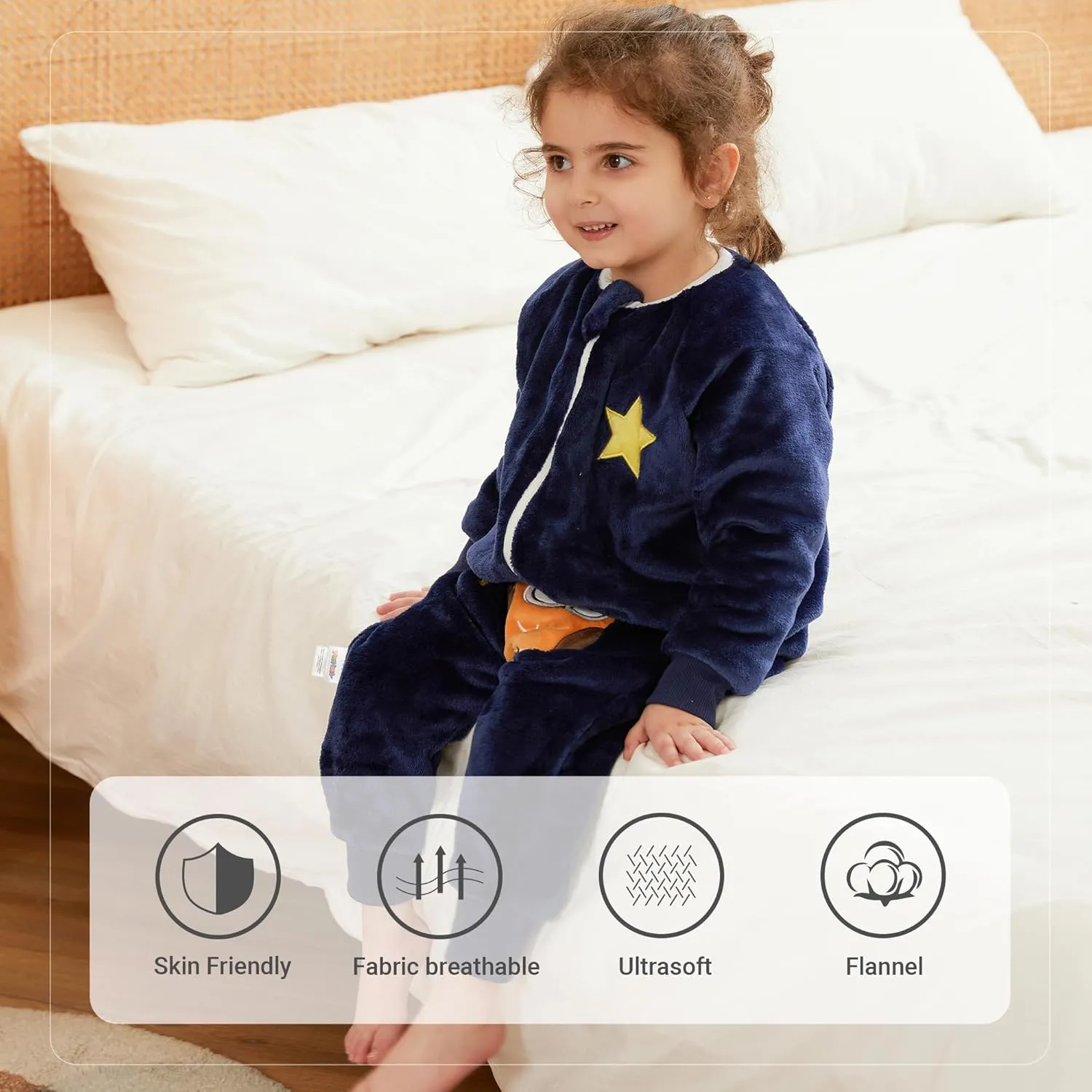 MICHLEY Flannel Baby Sleeping Bag Unisex Pajamas, Long Sleeve Zipper Wearable Sleeping Sack for Autumn Winter Boys Girls