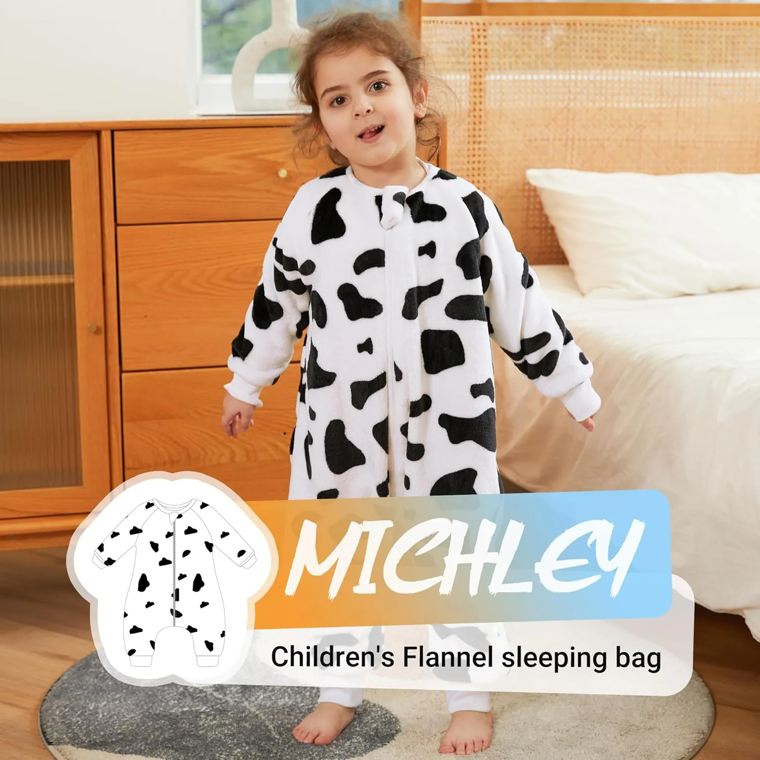 MICHLEY Flannel Baby Sleeping Bag Unisex Pajamas, Long Sleeve Zipper Wearable Sleeping Sack for Autumn Winter Boys Girls