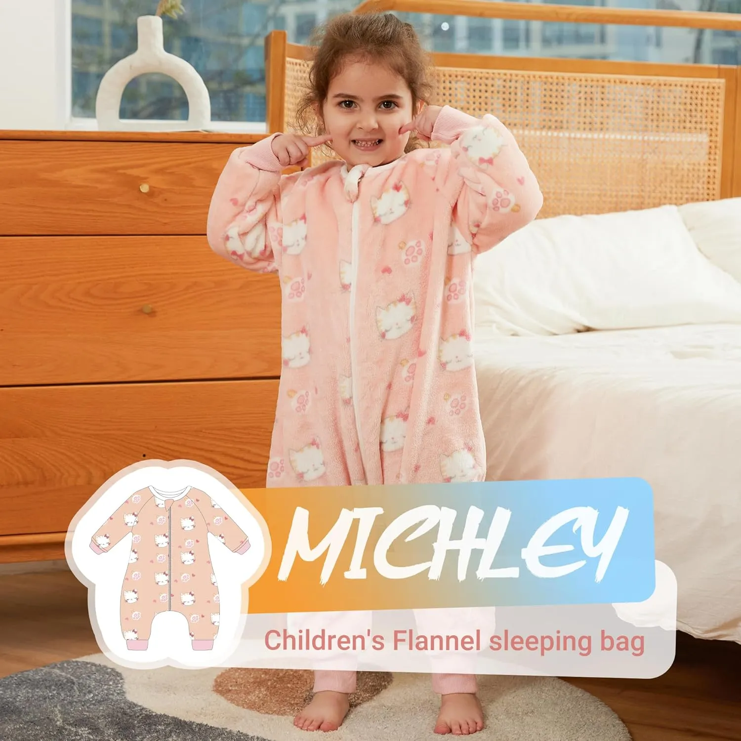 MICHLEY Flannel Baby Sleeping Bag Unisex Pajamas, Long Sleeve Zipper Wearable Sleeping Sack for Autumn Winter Boys Girls