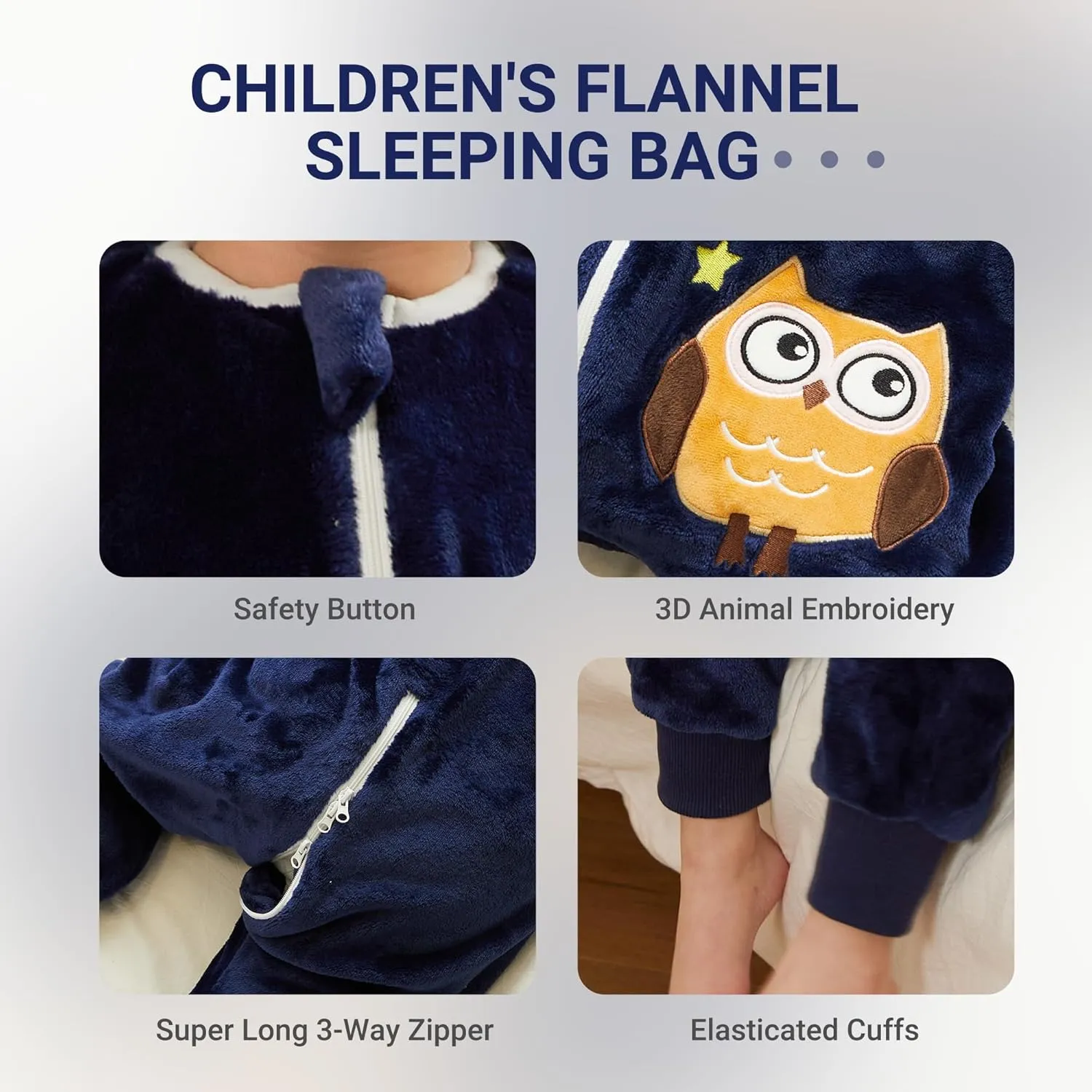 MICHLEY Flannel Baby Sleeping Bag Unisex Pajamas, Long Sleeve Zipper Wearable Sleeping Sack for Autumn Winter Boys Girls