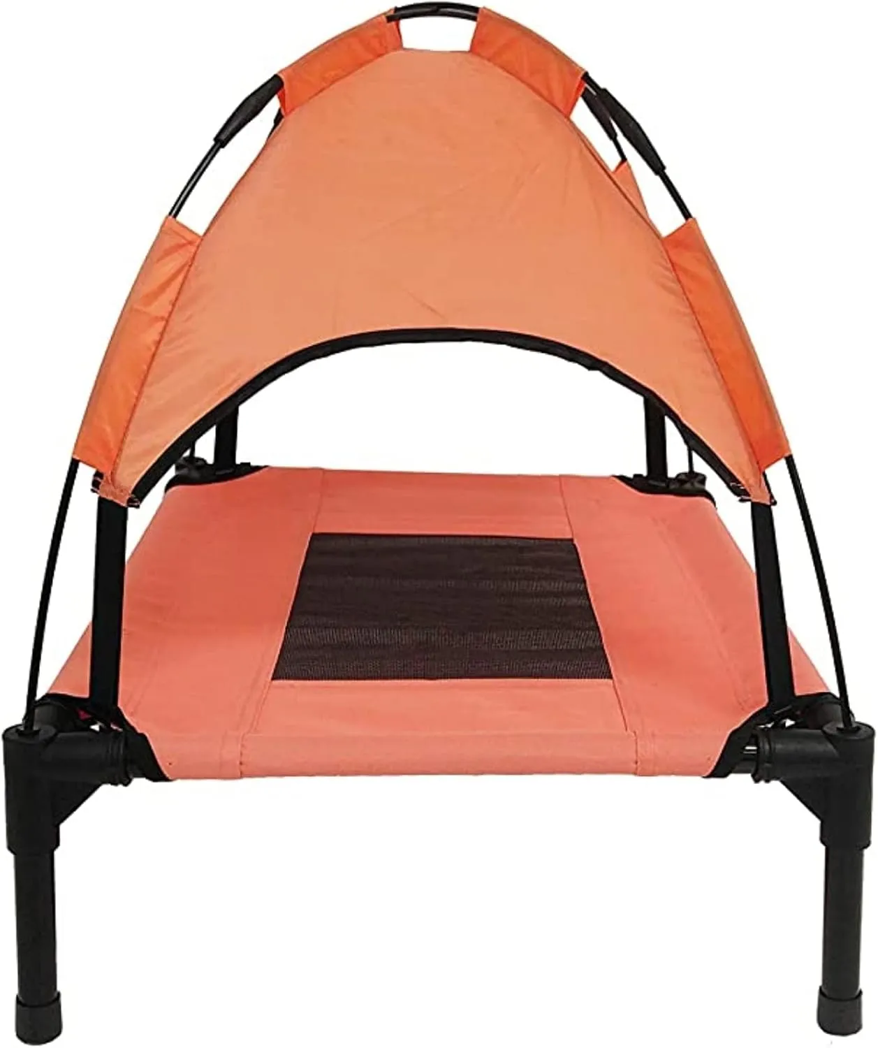 Midlee Salmon Dog Cot with Canopy (18" x 24")-Elevated Dog Bed Cooling Mesh Outside Patio Shade Mesh