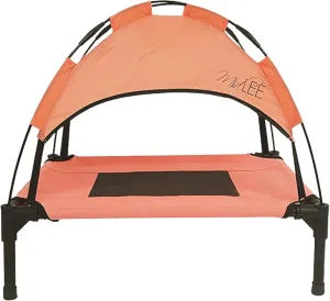 Midlee Salmon Dog Cot with Canopy (18" x 24")-Elevated Dog Bed Cooling Mesh Outside Patio Shade Mesh